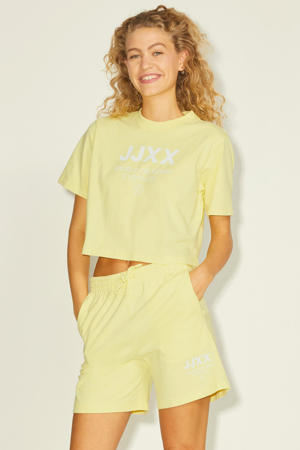 cropped T-shirt JXBROOK met printopdruk geel