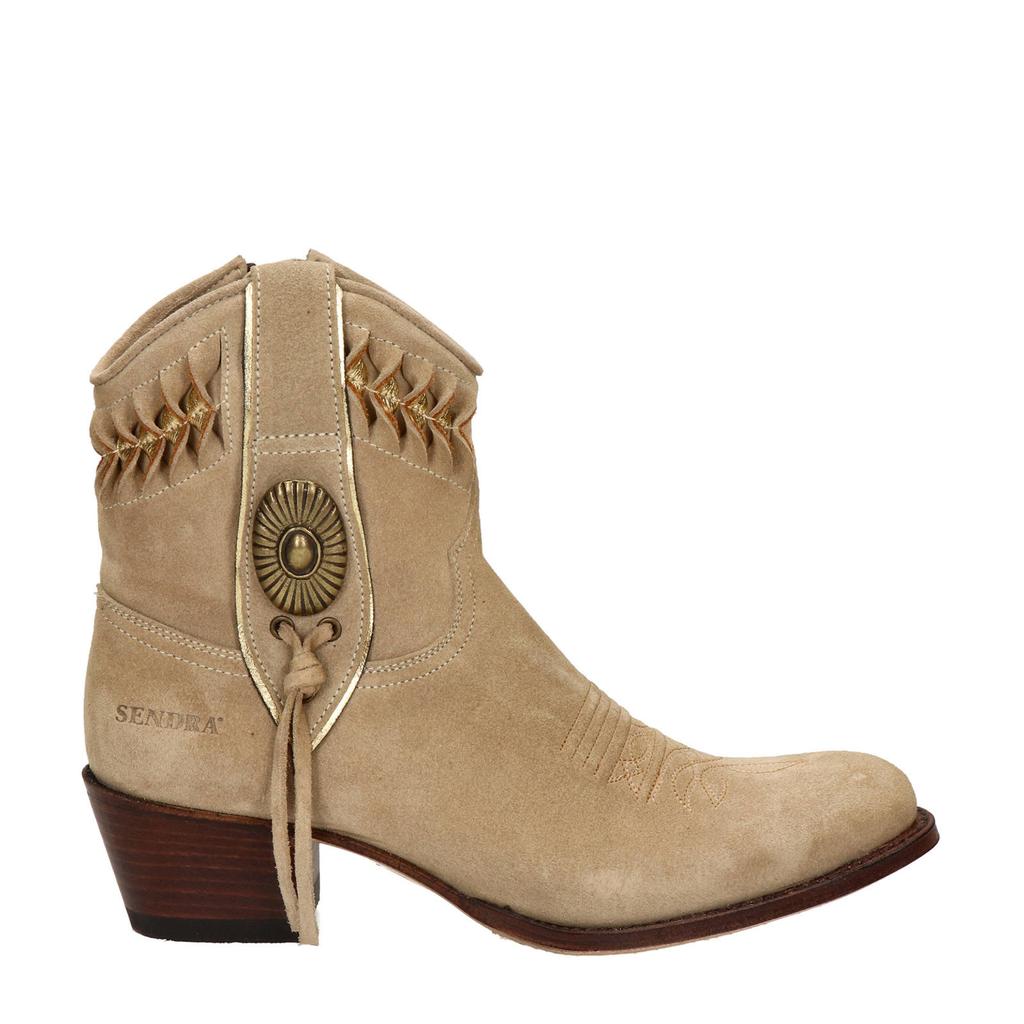 Beige dames Sendra Debora Flex Insa suède cowboylaarzen met ritssluiting