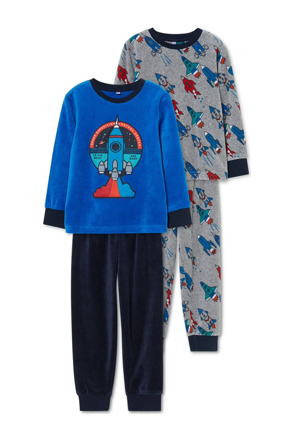 C&A   pyjama - set van 2, Blauw/grijs