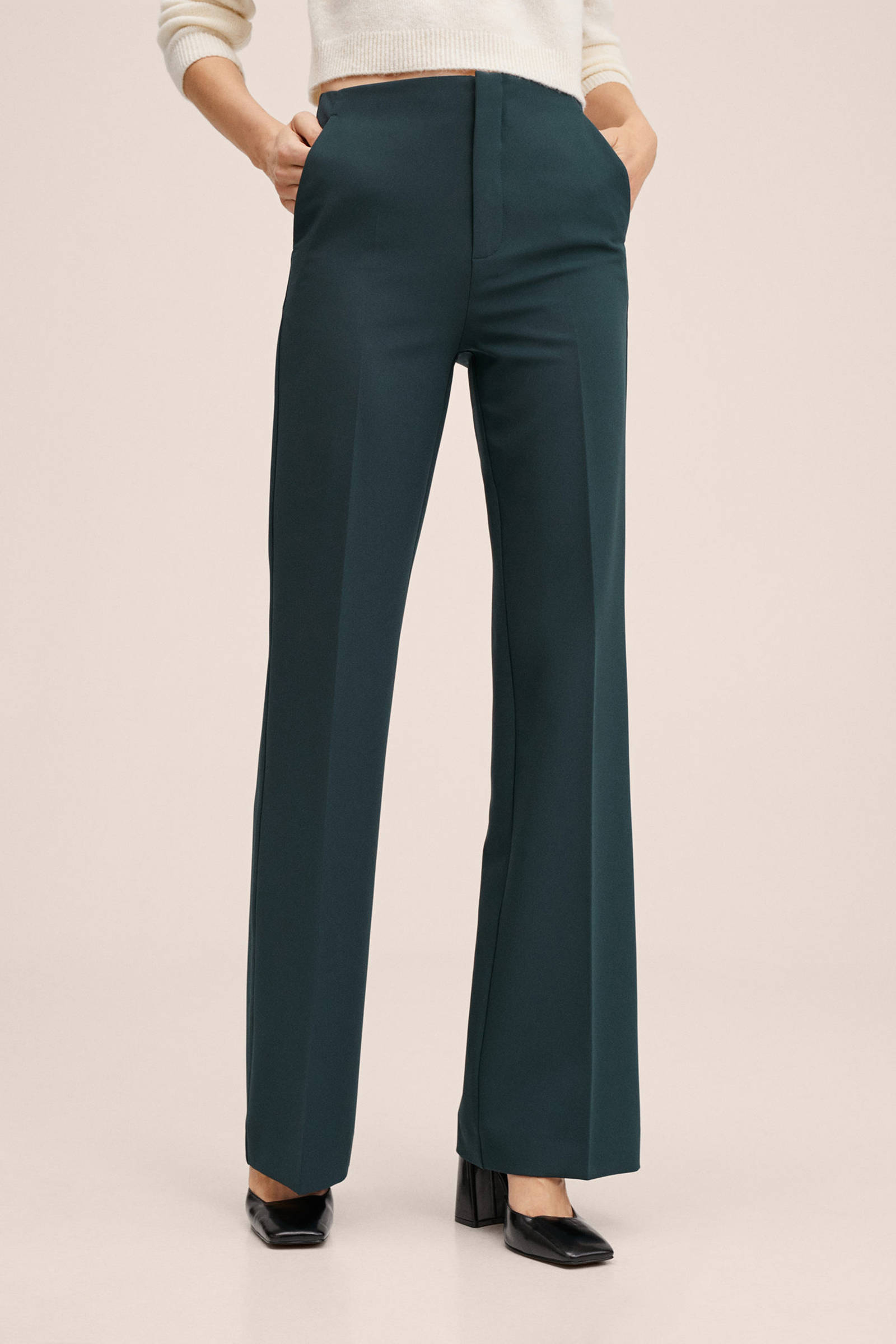 Mango high waist straight fit pantalon donkergroen | wehkamp