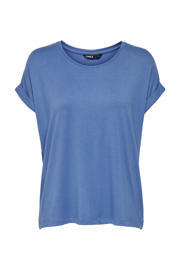 thumbnail: Blauwe dames ONLY top van viscose met effen, korte mouwen, ronde hals en omslagdetail