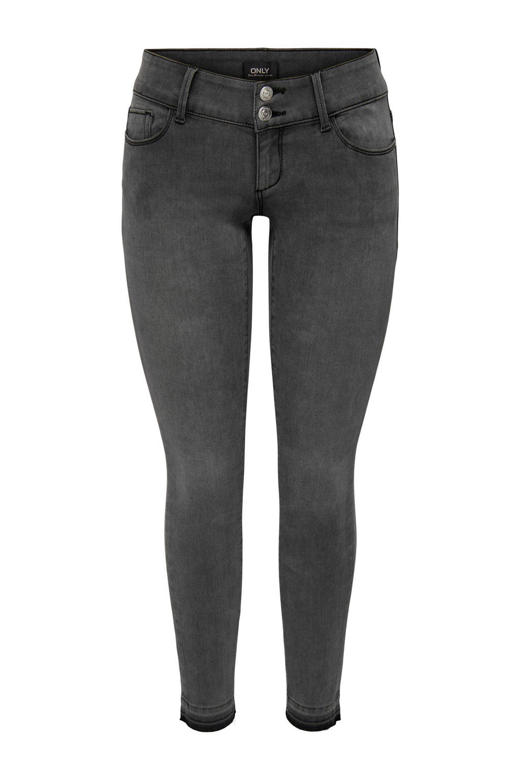 Grijze dames ONLY low waist skinny jeans van stretchdenim met rits- en knoopsluiting