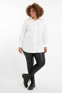 Witte dames MS Mode blouse van katoen met lange mouwen, klassieke kraag en blinde knoopsluiting