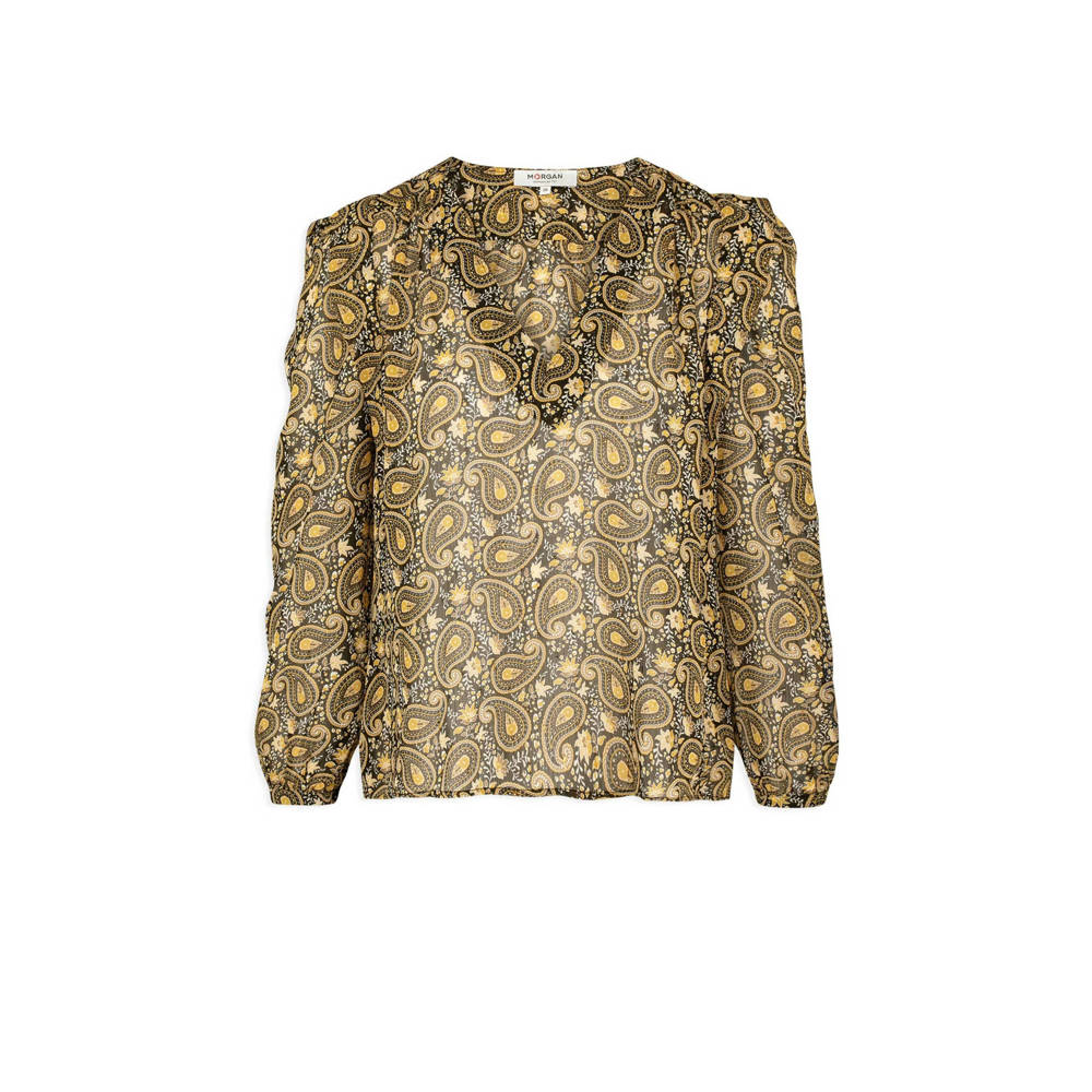 Morgan geweven top met paisleyprint en plooien zwart geel wit