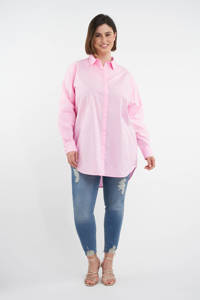 Lichtroze dames MS Mode blouse van katoen met lange mouwen, klassieke kraag en blinde knoopsluiting