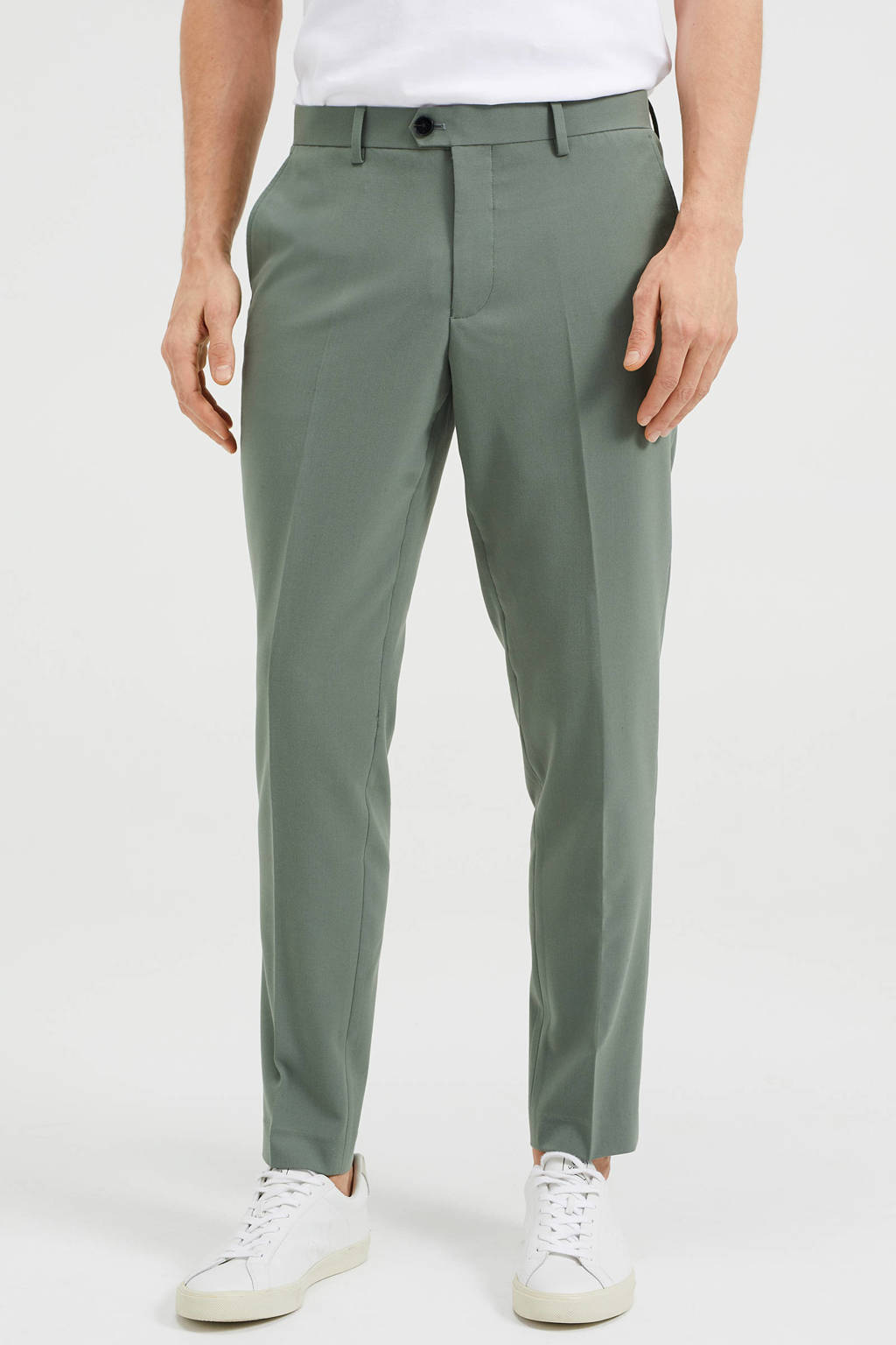 WE Fashion slim fit pantalon van gerecycled polyester groen, Groen