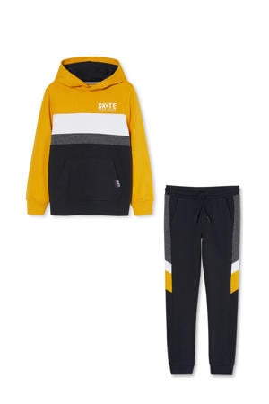 joggingbroek + hoodie zwart/geel/wit
