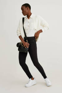 Zwarte dames C&A high waist skinny jeans van stretchdenim met rits- en knoopsluiting