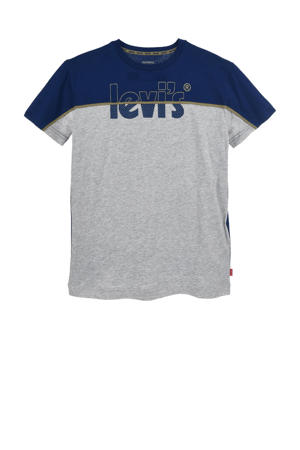 T-shirt Split graphic met logo donkerblauw/grijsmelange