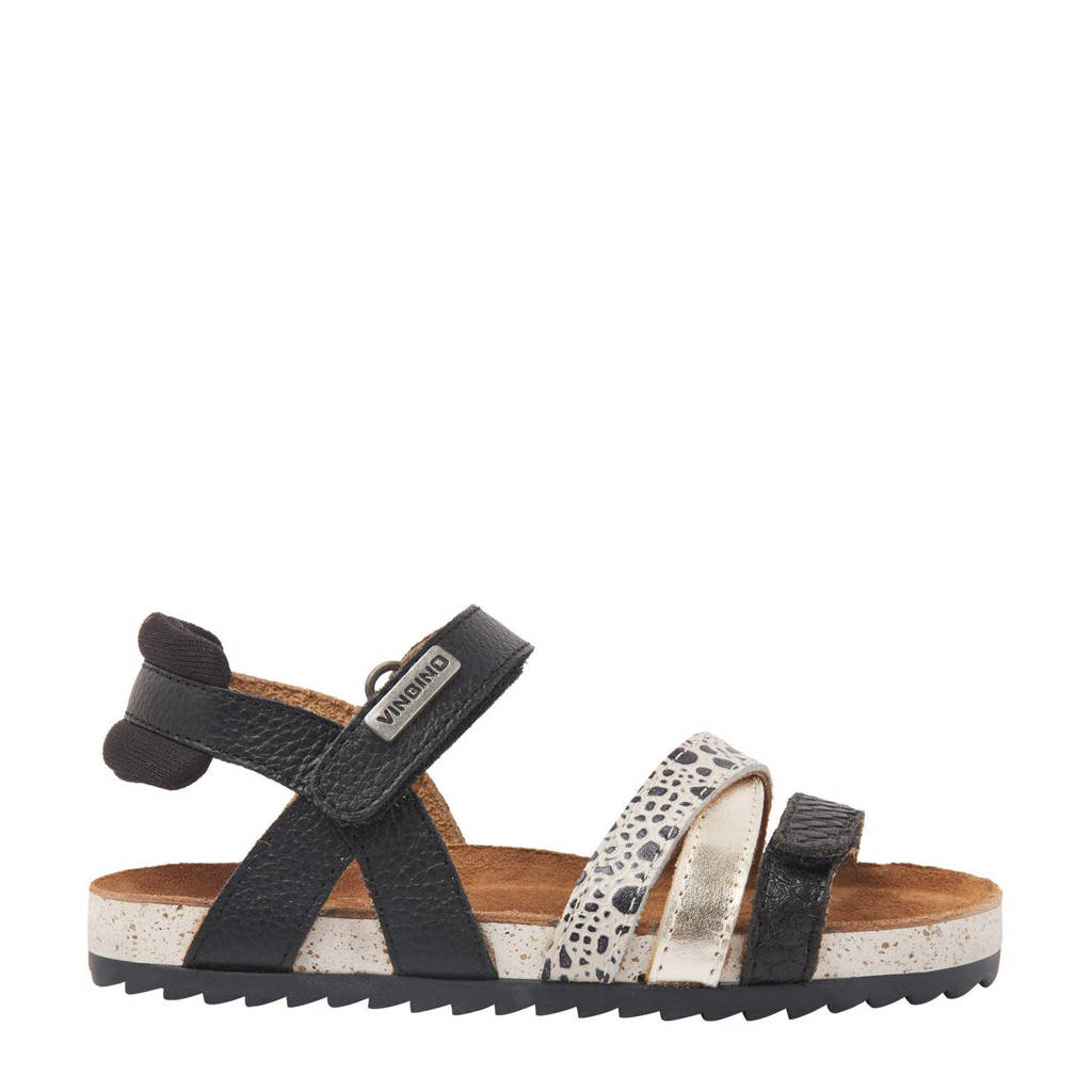 Vingino Vienna leren sandalen zwart/goud wehkamp