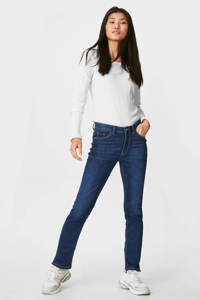 Donkerblauwe dames C&A slim fit jeans van denim met regular waist