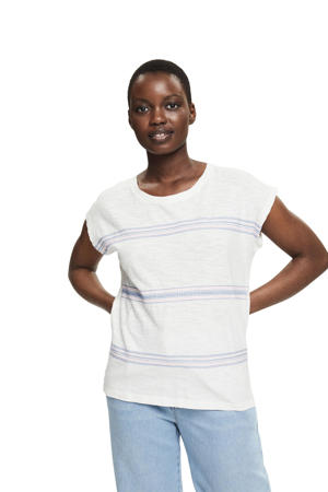 T-shirt met borduursels wit/blauw/roze
