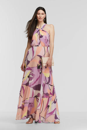 halter A-lijn jurk met all over print roze/multi