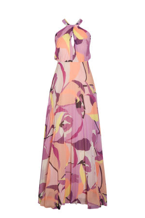 halter A-lijn jurk met all over print roze/multi