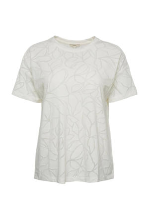 T-shirt met bladprint gebroken wit