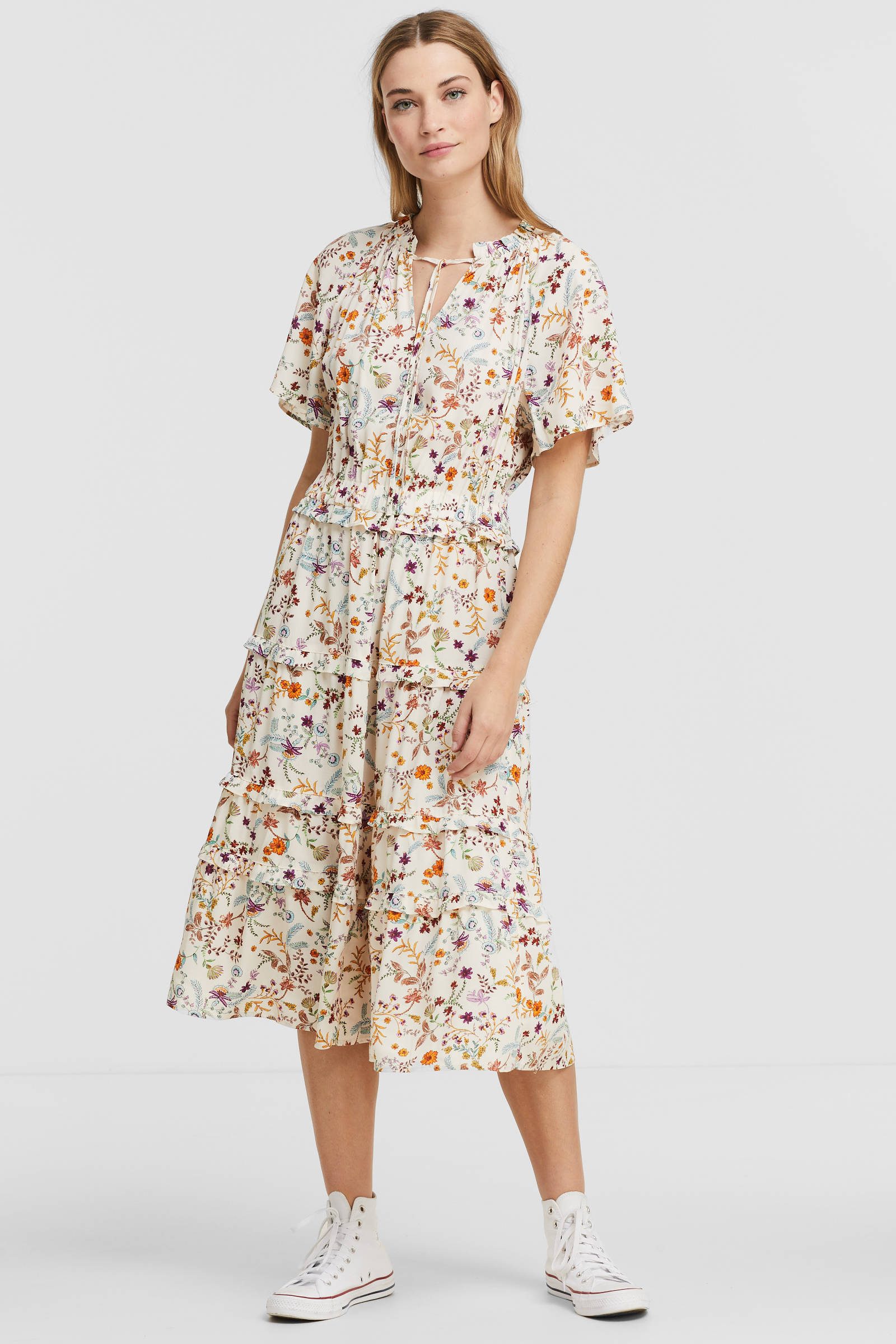 ESPRIT Women Casual gebloemde A-lijn jurk wit/multi | wehkamp