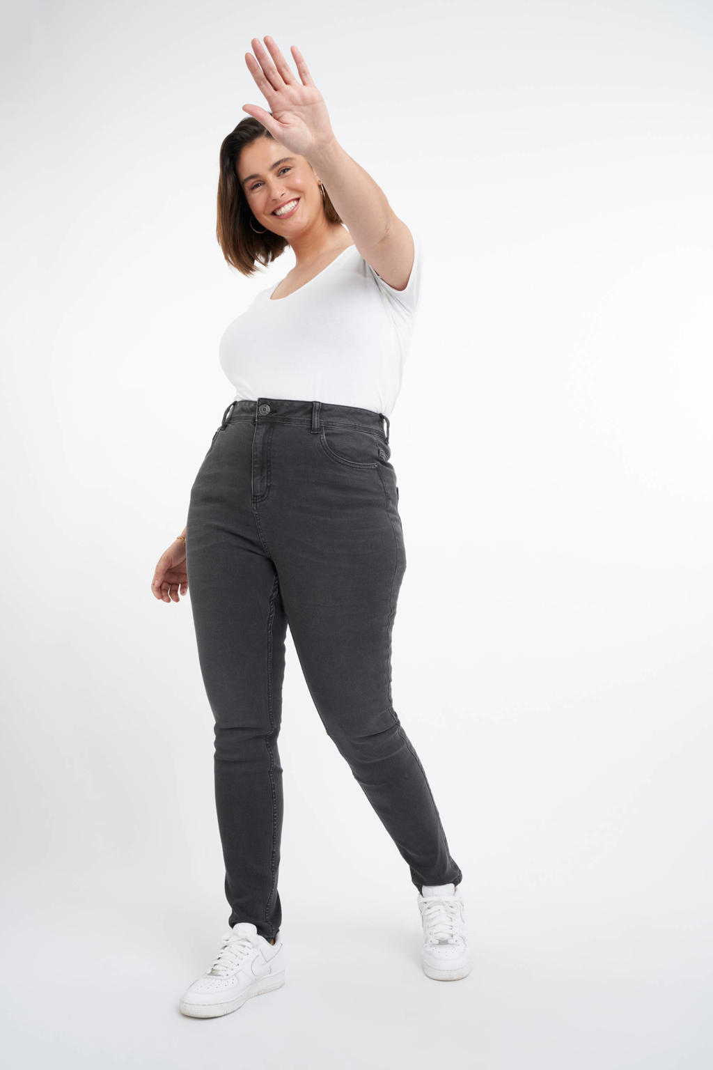 MS Mode high waist skinny jeans CHERRY antraciet