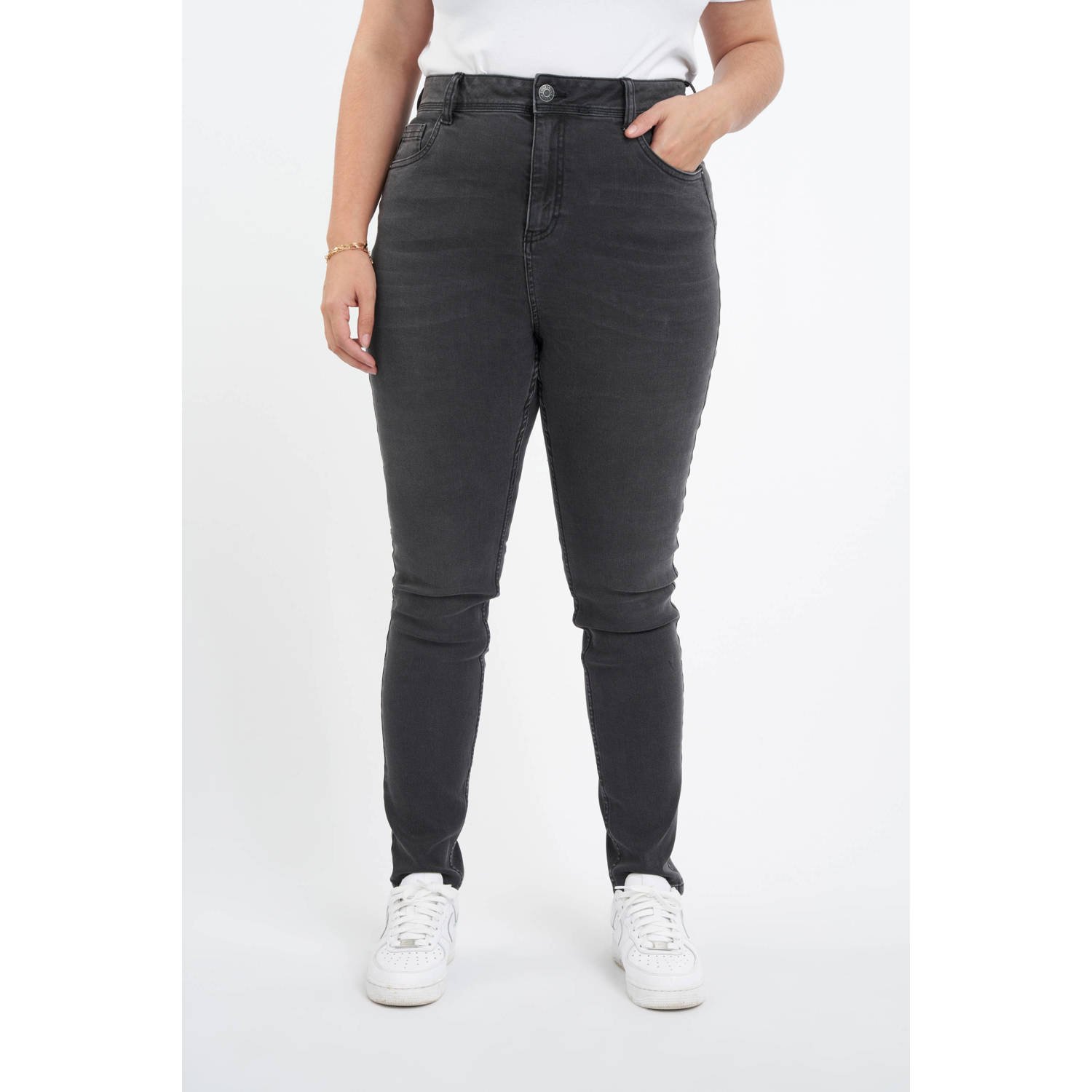 MS Mode high waist skinny jeans CHERRY antraciet