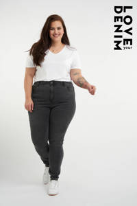 Antraciete dames MS Mode high waist skinny jeans van stretchdenim met rits- en knoopsluiting