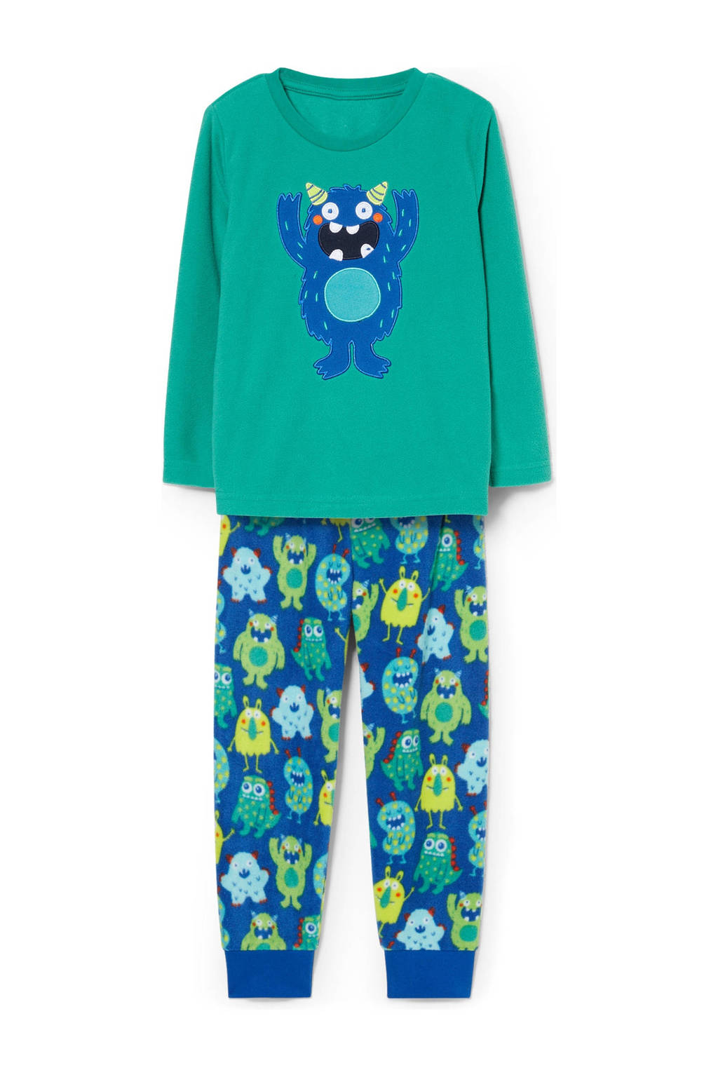 C&A   pyjama met all over print groen/blauw, Groen/blauw