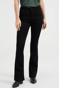 Zwarte dames WE Fashion Blue Ridge high waist flared jeans black van duurzaam stretchkatoen met rits- en knoopsluiting
