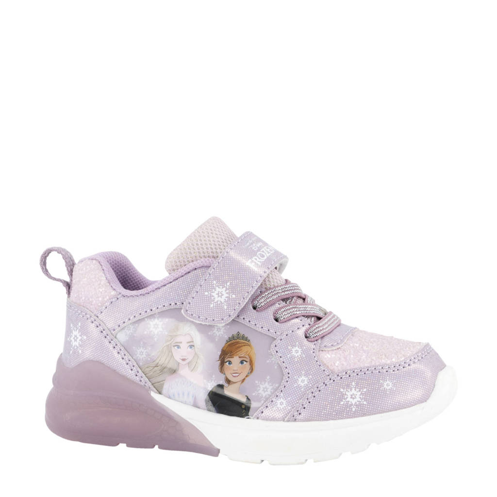 Paarse meisjes Frozen sneakers met lichtjes van imitatieleer met elastische veter- met klittenbandsluiting en personageprint