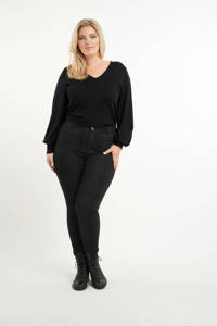 Zwart en grijze dames MS Mode skinny tregging van viscose met regular waist, elastische tailleband en slangenprint