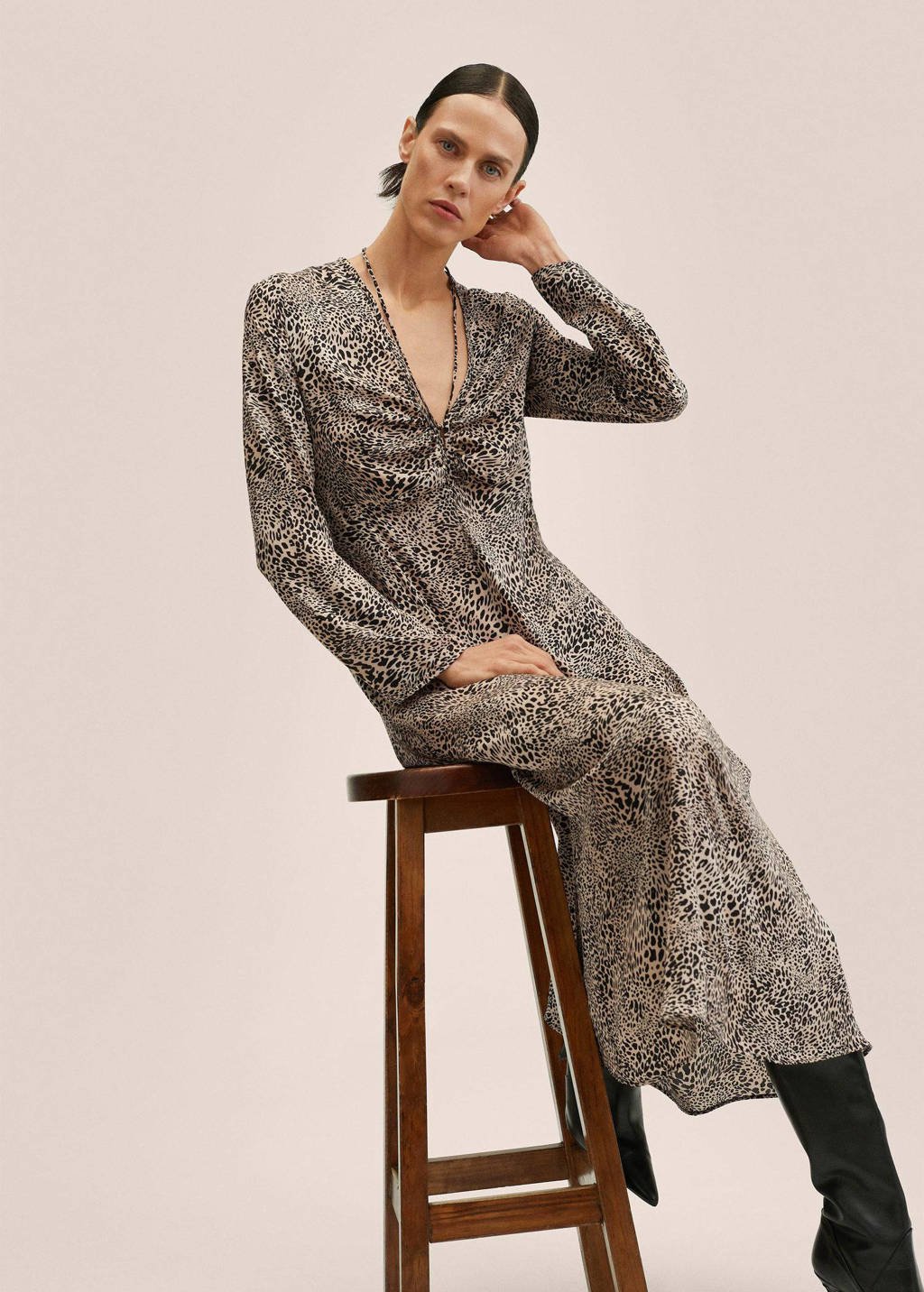 Jurken Dames Zusss Gebreide Jurk Met Col Grafiet Maxi Jurk