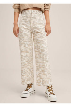 cropped regular fit culotte met dierenprint wit/beige