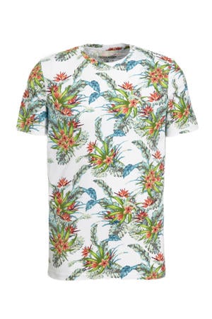 slim fit T-shirt met all over print white