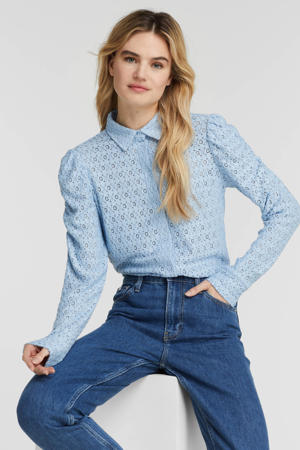 blouse FQMILADY met kant lichtblauw