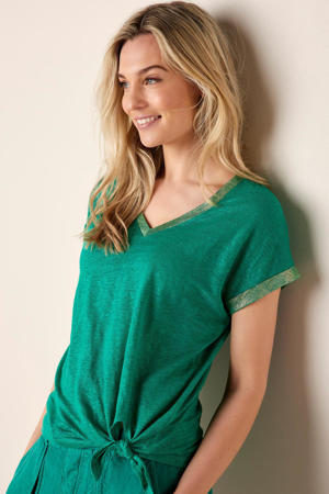 linnen T-shirt met glitters groen