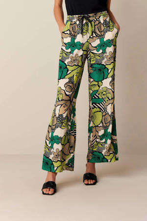 high waist loose fit pantalon met all over print groen/gebroken wit