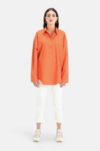 Oranje dames Shoeby Eksept blouse Classic Poplin van katoen met lange mouwen en knoopsluiting