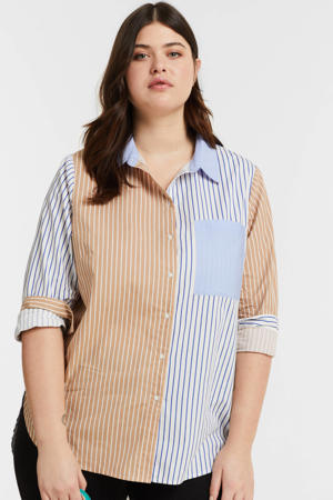 gestreepte blouse CARLAMI  beige/lichtblauw/wit