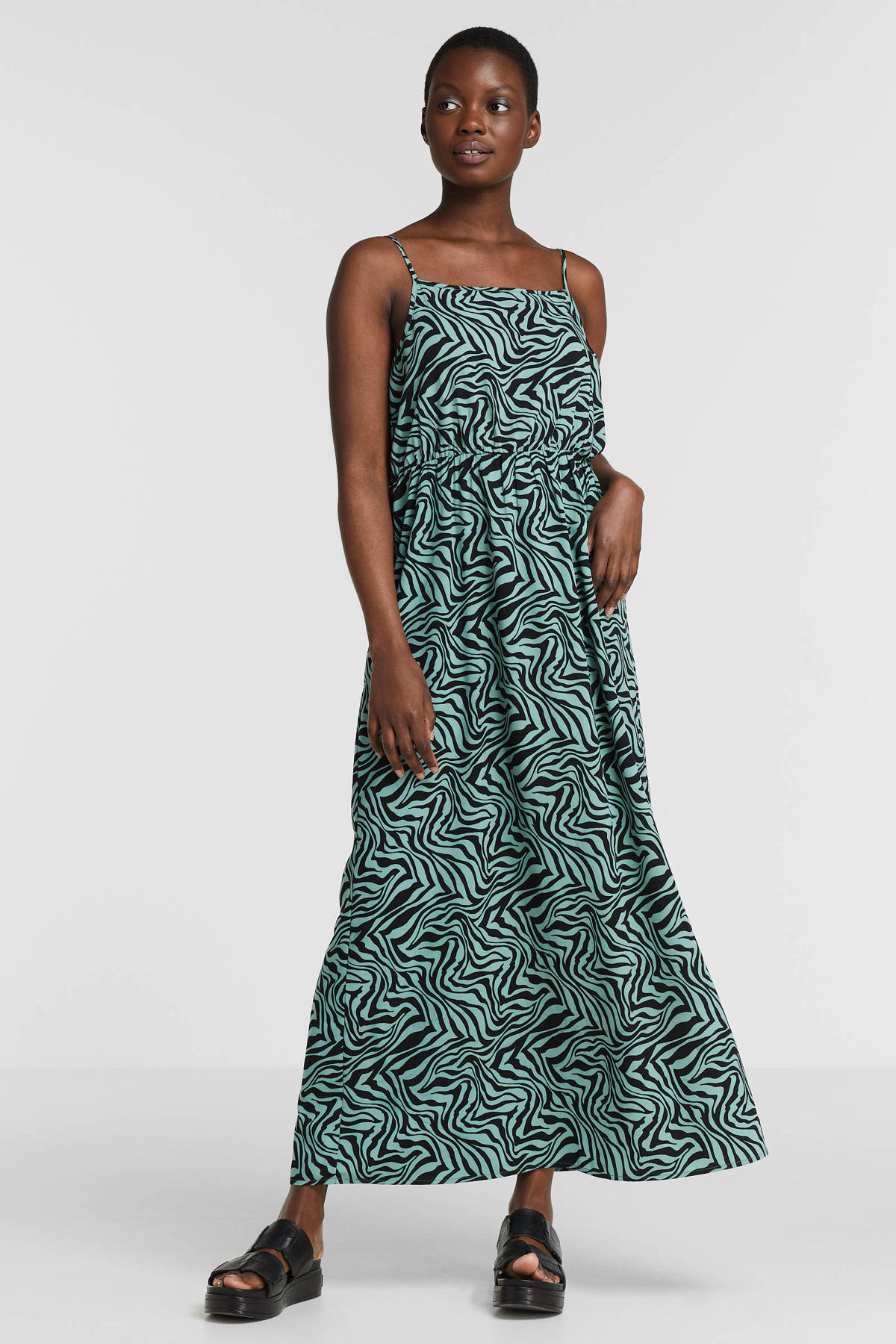 jurk voor Afwezigheid ONLY jurk ONLCODY met all over print en plooien groen/zwart | wehkamp