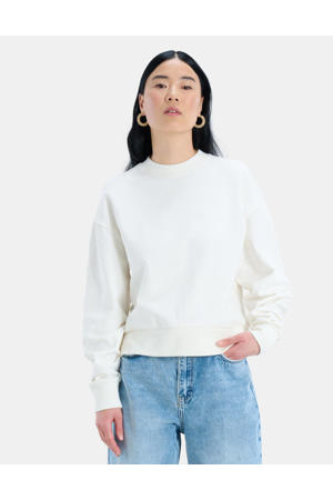 sweater Iconic Chill met borduursels gebroken wit