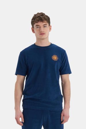 badstof T-shirt Edwin met borduursels donkerblauw