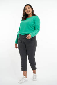 Grijze dames MS Mode cropped slim fit jeans van stretchdenim met regular waist