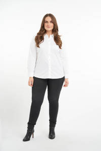 Witte dames MS Mode geweven blouse van katoen met lange mouwen, klassieke kraag en knoopsluiting