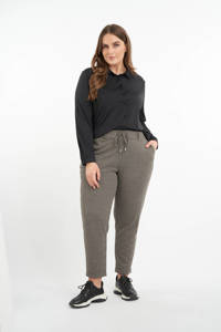 Zwart en witte dames MS Mode geruite cropped straight fit broek van polyester met regular waist en elastische tailleband met koord