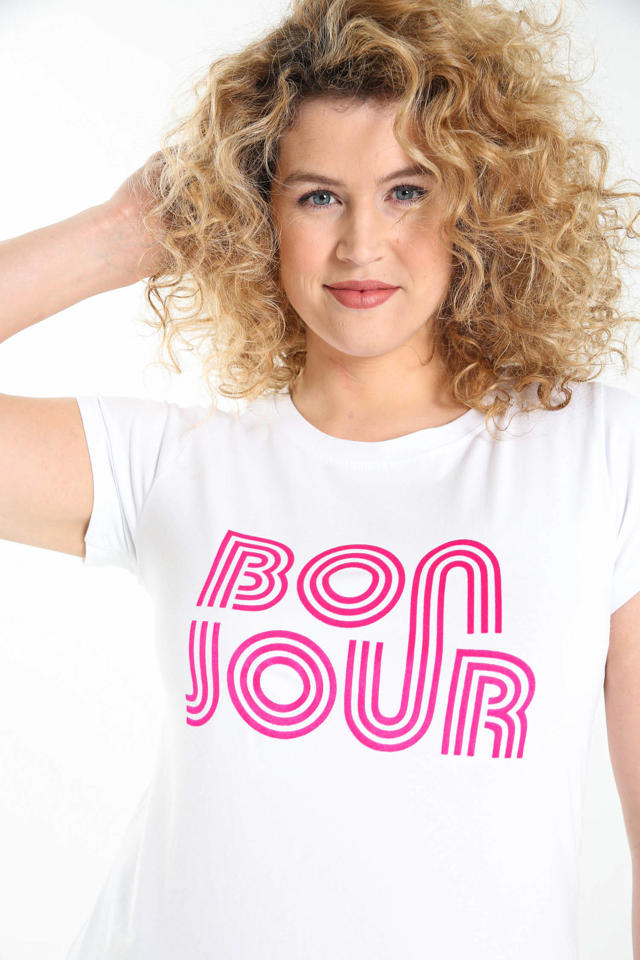 T-shirt met tekst wit/roze