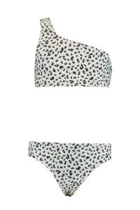 CoolCat Junior crop bikini Ymke met panterprint wit/zwart