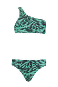 CoolCat Junior crop bikini Ymke met zebraprint groen/zwart
