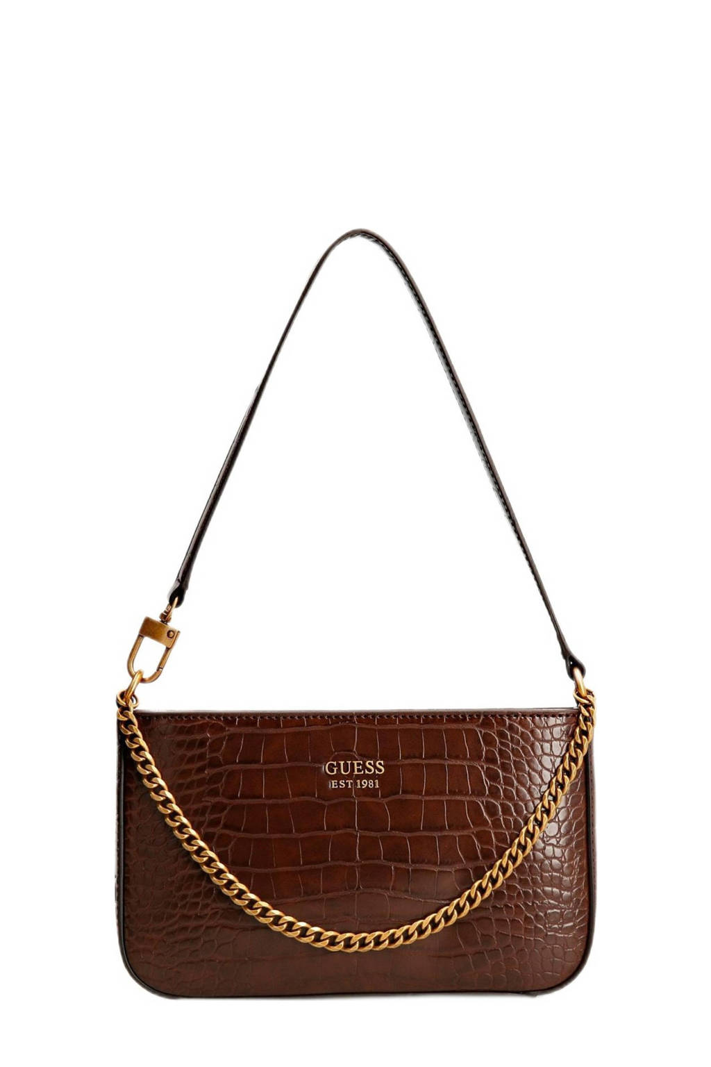 GUESS schoudertas Katey met crocoprint bruin