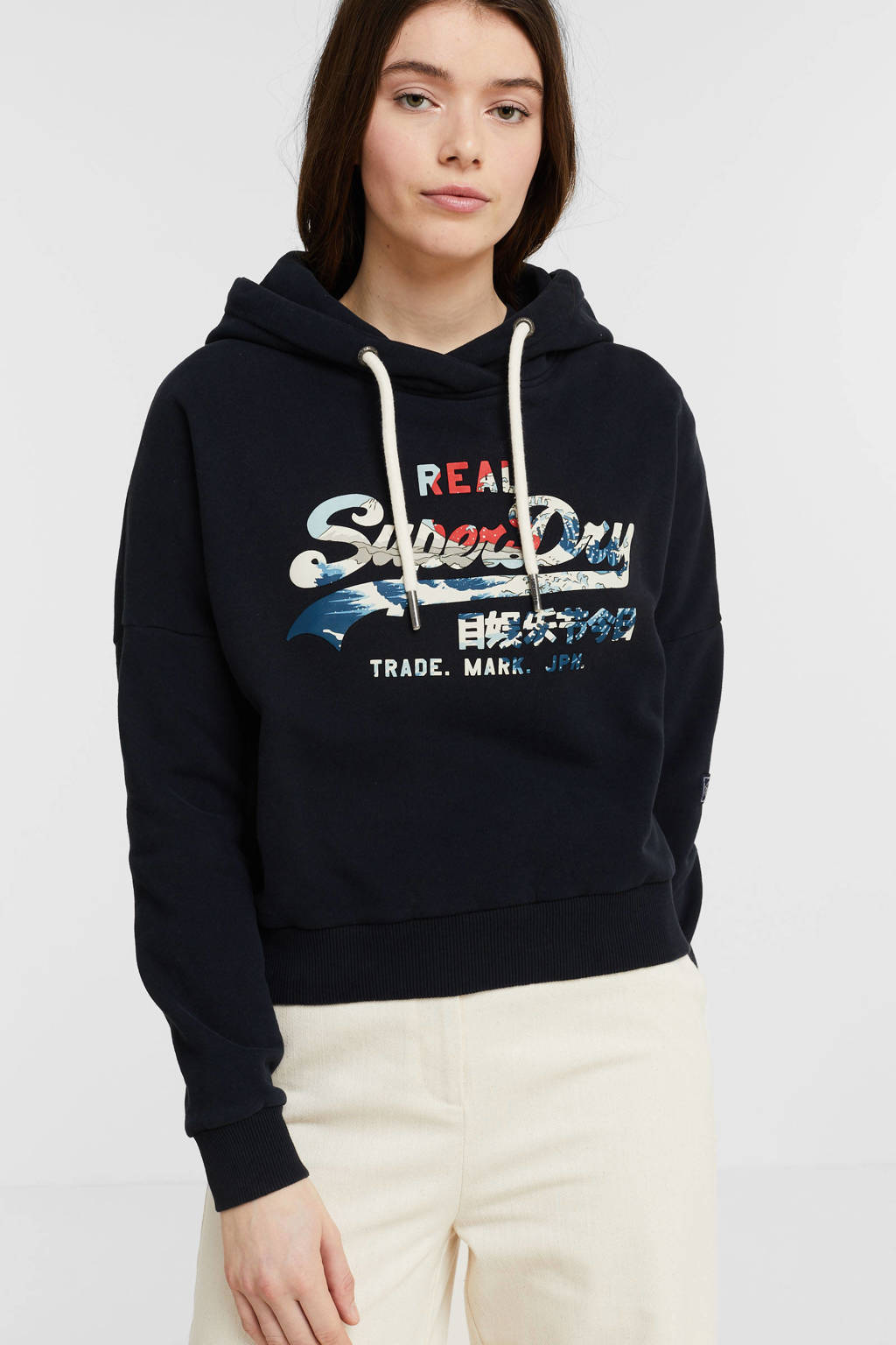 Superdry hoodie met logo donkerblauw