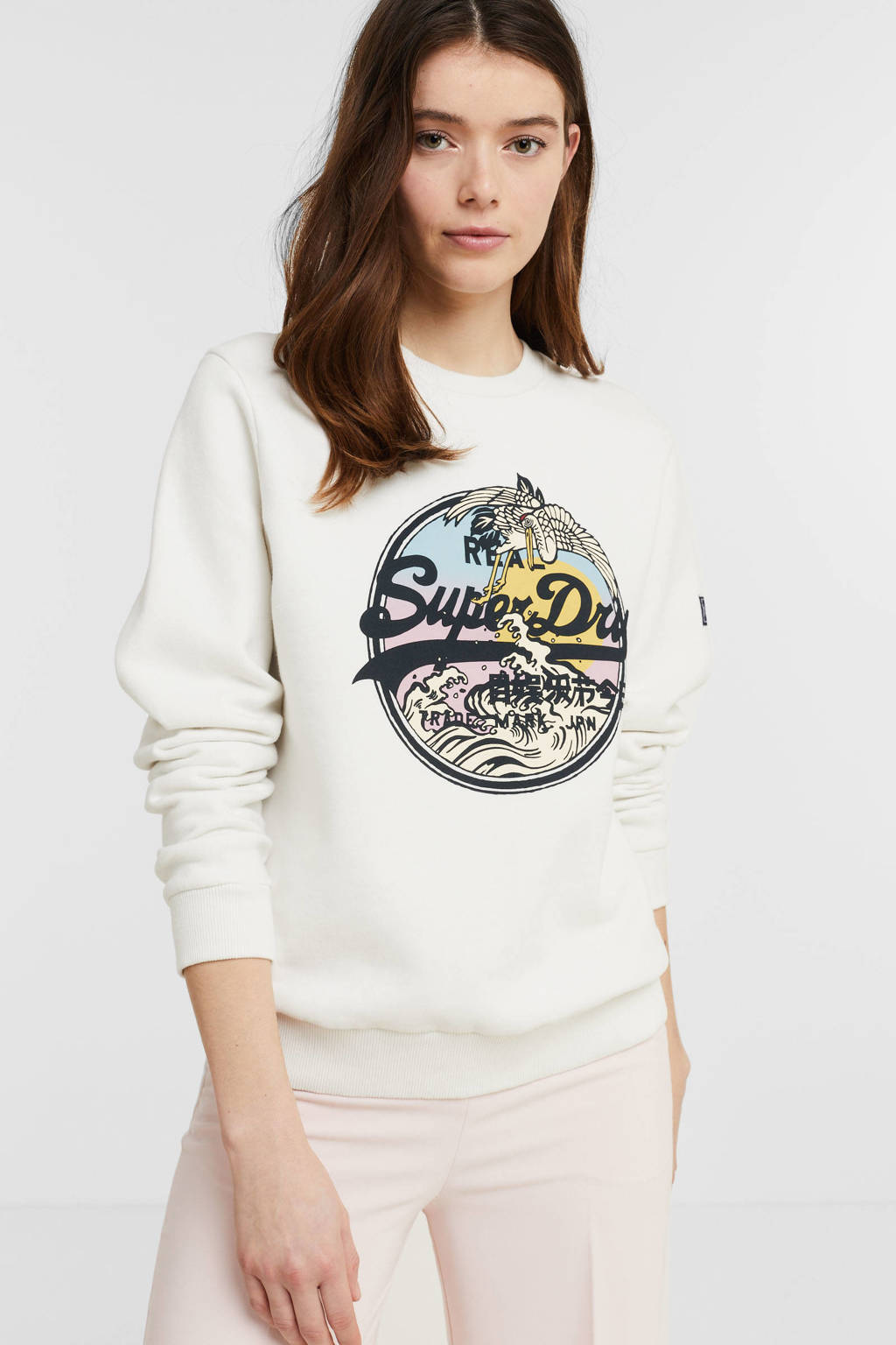 Superdry sweater met logo ecru
