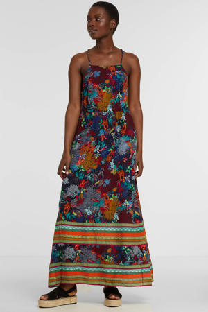 maxi jurk met printopdruk donkerblauw/rood/geel/turquoise
