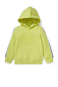 Limegroene jongens C&A hoodie van sweat materiaal met printopdruk, lange mouwen, capuchon en contrast bies