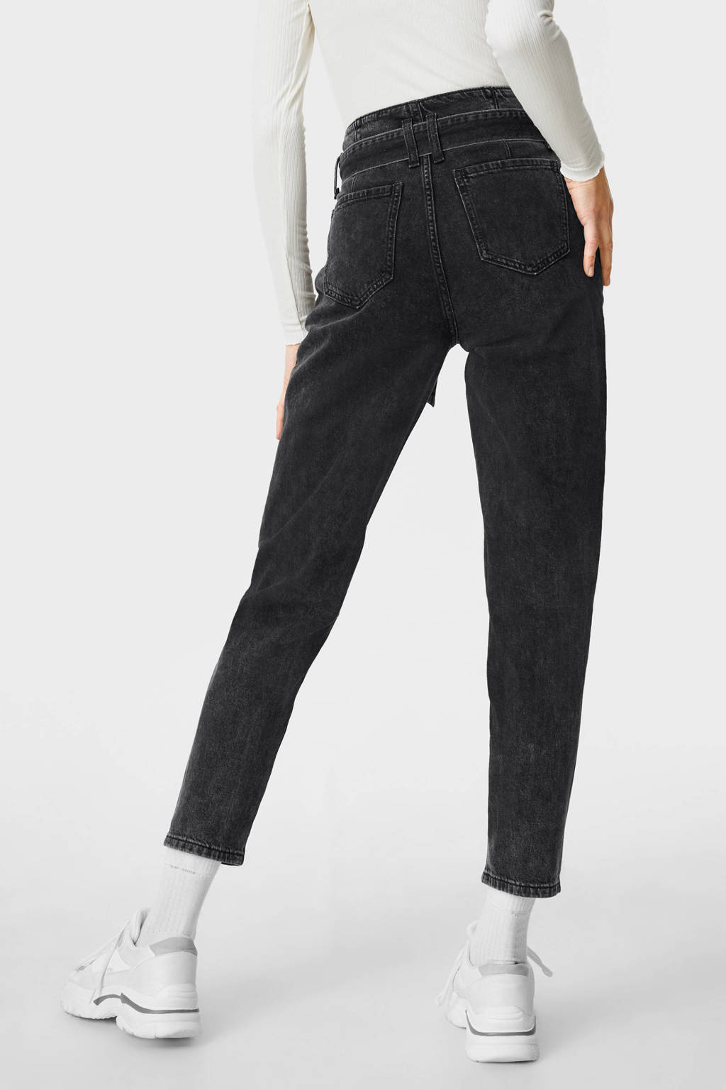 Zwarte dames C&A Clockhouse high waist mom jeans van denim met rits- en knoopsluiting